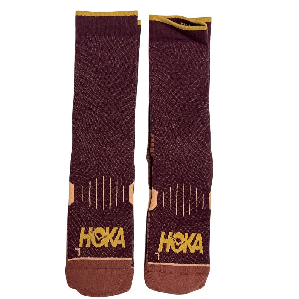 Hoka Athletic Socks Crew Length Brown Medium Moisture Wicking 2 Pair Athletic